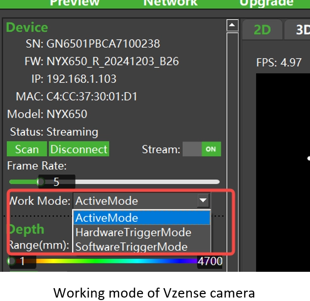 Select the desired operating mode by ScepterGUITool.